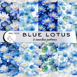 Blauwe Lotus naadloze patronen - serene bloemmotieven voor stof, briefpapier en ambachten - direct downloaden