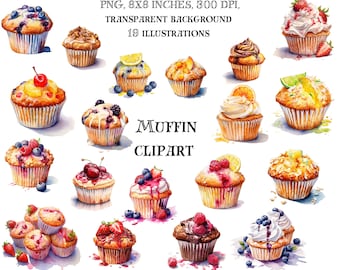 Imágenes prediseñadas de muffins - Dulces para sus diseños - Delicias de panadería caprichosas, para tarjetas, invitaciones y más - Deliciosos gráficos culinarios