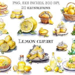 Zitronen Clip Art - Frische digitale Illustrationen - Zitronen Rezept Grafiken - Sofortiger Download PNG für DIY-Projekte