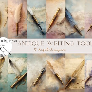 Elegancia atemporal: ilustraciones antiguas de plumas de escritura: obras de arte antiguas de plumas, tinta y diseños de caligrafía nostálgicos
