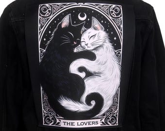 The Lovers Cat Back Patch - Gothic Tarot Cats Patch - Black and White Cat Patch - Witchy Back Patch - Goth Jacket Patch