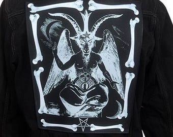 Baphomet Satanic Rückenaufnäher - Gothic Jackenaufnäher mit okkulten Knochen & satanischen Symbolen