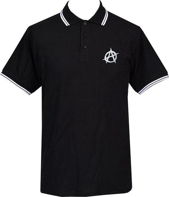 Anarchy Punk Polo Shirt – Black & White Embroidered Men's