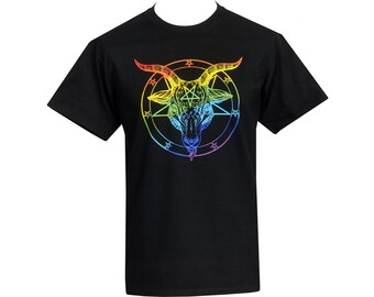 Rainbow Baphomet Satanic Goat Men’s T-Shirt – Gothic Occult Pride Punk Tee