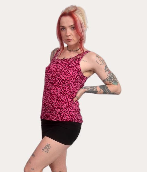 Pink Leopard Print Tank Top – Y2K Punk Rockabilly Fashion, Made in UK