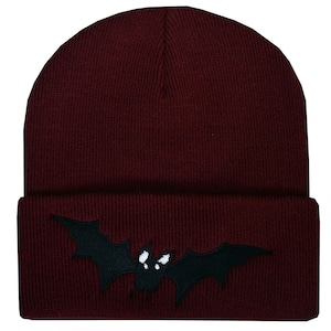 Vampire Bat Bungundy Beanie Hat Embroidered Vampire Spooky Season Horror Goth Halloween