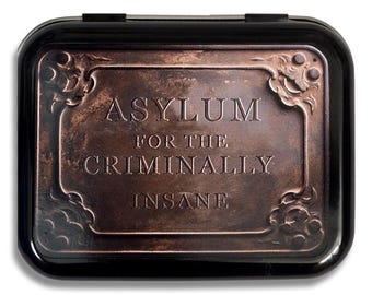 Asylum for the Criminally Insane Hinged Metal Tin – Gothic Vintage Storage Box