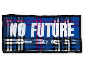 NO FUTURE Blå Tartan-lapp | Påsydd Punkjacka-lapp
