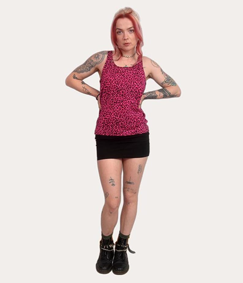 Pink Leopard Print Tank Top – Y2K Punk Rockabilly Fashion, Made in UK image 3
