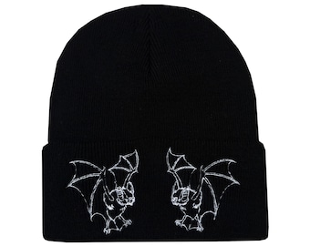 Vampire Bats Beanie Hat Embroidered Vampire Alternative Goth Halloween
