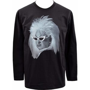 神聖な長袖Tシャツ | メンズ ブラック トップス、アイコニックなサングラス写真付き