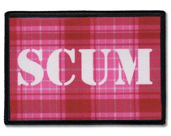 SCUM Patch Pink Tartan – Punk Rock Patch, Anarcho Punk Badge, Seditionaries Style Patch, Punk DIY Jacket Patch