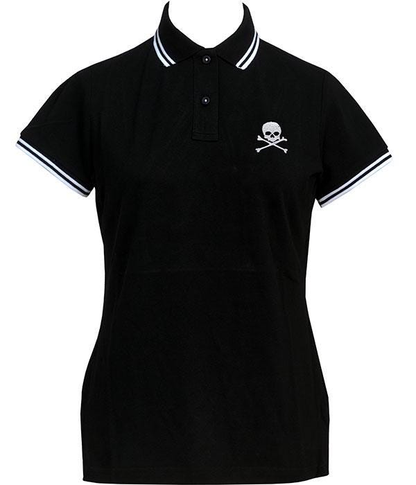 Skull & Crossbones Women's Black Polo Shirt | Punk Embroidered