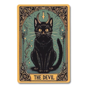De duivel kat tarotkaart vinyl sticker sticker | Gotische heks occulte waarzeggerij