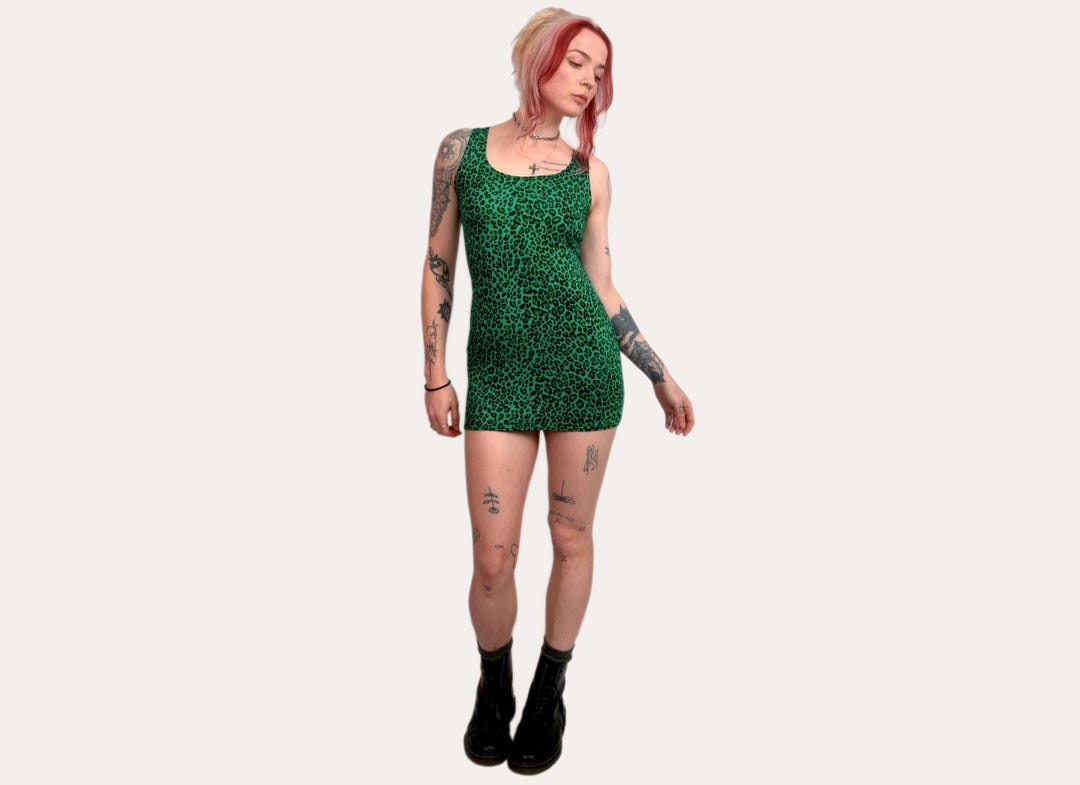Green Leopard Mini Dress – Punk Leopard Print Dress – UK Made Alt ...