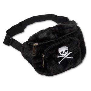 Black Faux Fur Bum Bag with Skull & Crossbones – Punk Goth Festival Waist Bag