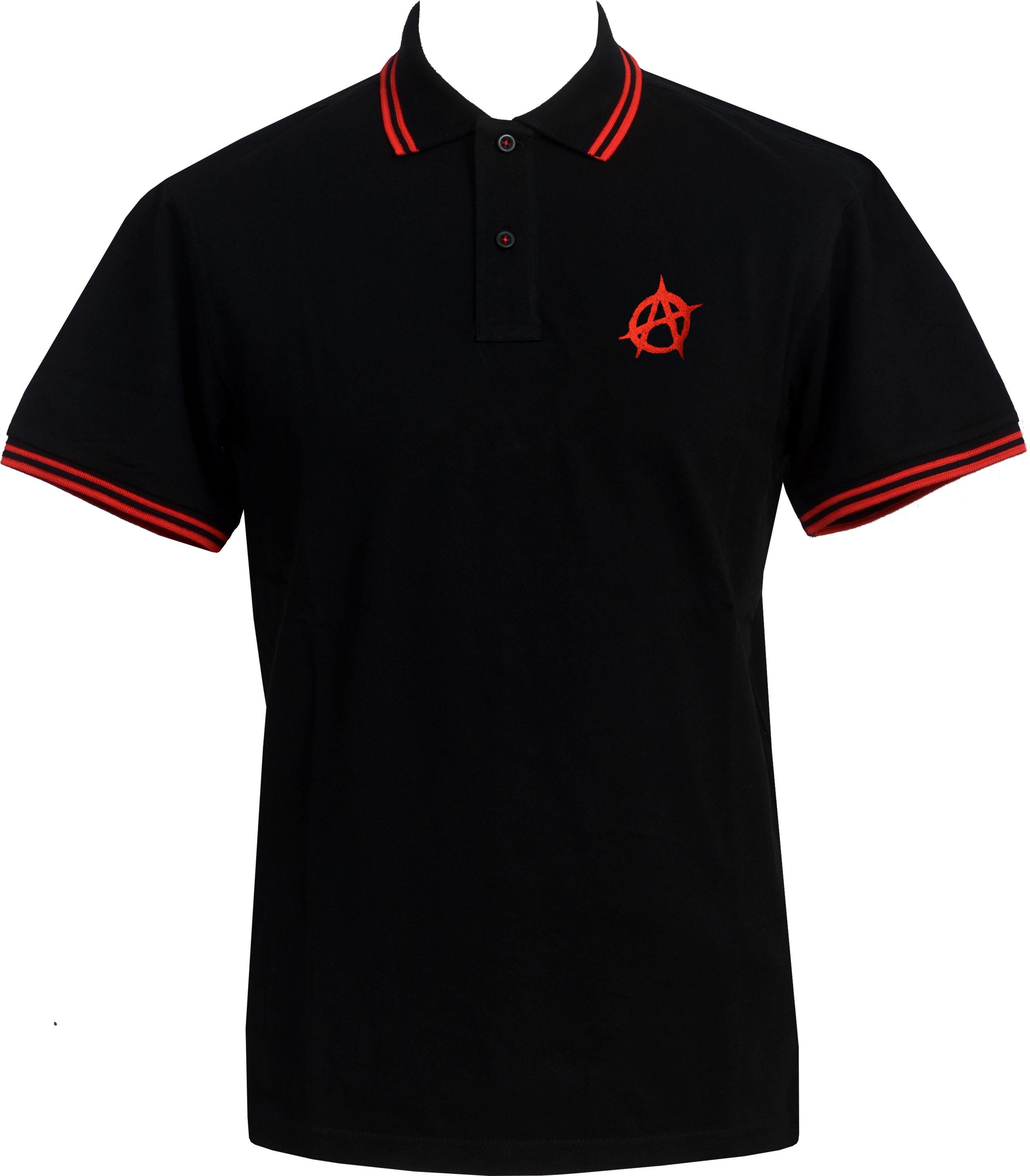 Anarchy Punk Polo Shirt – Black & Red Embroidered Men