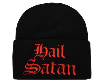 Hail Satan Beanie Hut bestickt satanische Alternative Gothic Halloween Hexe