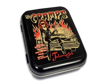 vince ray tobacco tin The Cramps Flamejob Metal Tin | Vince Ray Psychobilly Garage Punk Horror