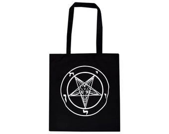 Baphomet Pentagram Tote Bag Gothic Satanic Black Occult Goat Shopper