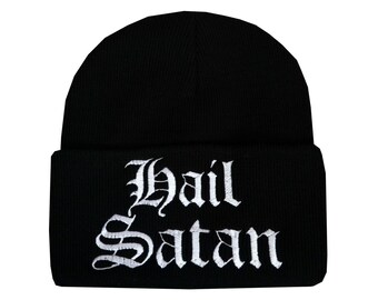 Hail Satan Beanie Hut bestickt satanische Alternative Gothic Halloween Hexe