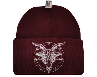 Baphomet Burgund Mütze Hut Bestickt Pentagram Satanic Ockult Kirche Satan Gothic