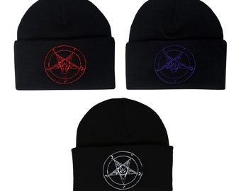 Baphomet Beanie Hat Embroidered Pentagram Satanic Occult Church Satan Goth