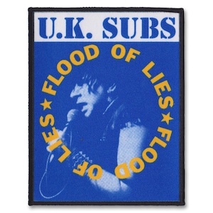 Parche "Flujo de Mentiras" de UK Subs - Parche punk rock para coser - Parche para chaleco punk DIY - Parche de álbum punk clásico del Reino Unido
