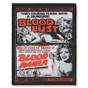 Blood Lust & Blood Mania Patch - Retro Horror Sew-On Patch - DIY Punk Goth Jacket Patch