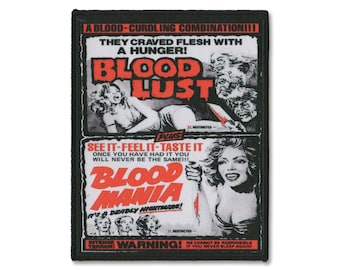 Blood Lust & Blood Mania パッチ - レトロホラー 縫い付けパッチ - DIY パンクゴス ジャケットパッチ
