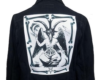 Baphomet Satanic Rückenaufnäher - Gothic Jackenaufnäher mit okkulten Knochen & satanischen Symbolen