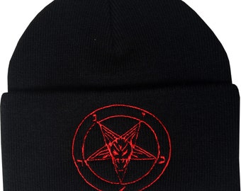 Baphomet Beanie Hat Embroidered Pentagram Satanic Occult Church