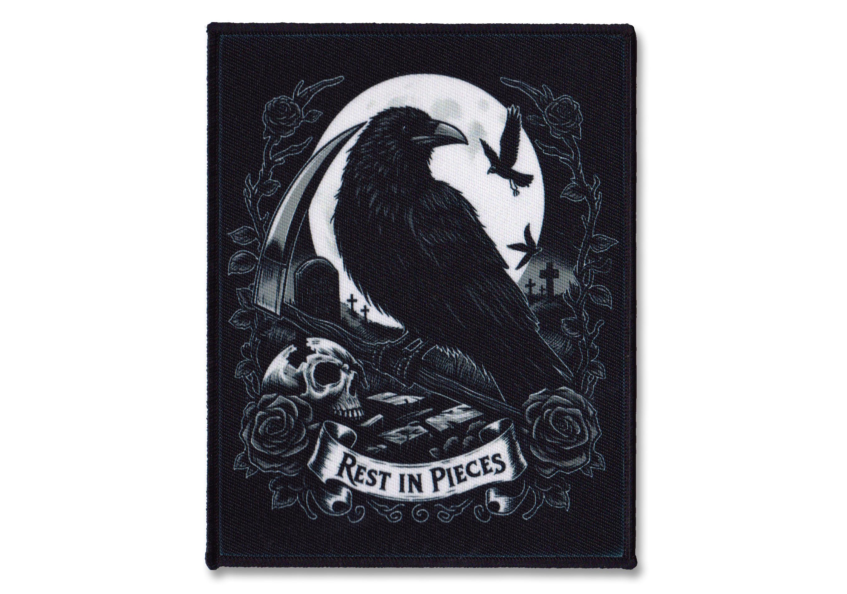 Rest In Pieces Raven Patch – Gothic Crow Patch, Dark Cemetery Iron-On Patch, Graveyard Raven Patch, Black Goth Punk Patch