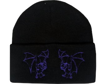 Vampire Bats Beanie Hat Embroidered Vampire Alternative Goth Halloween