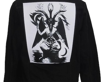 Parche trasero blanco de Baphomet, sigilo satánico oculto de cabra, parche gótico punk para chaqueta, grande para coser