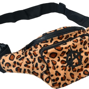 Leopard Print Anarchy Bum Bag – Punk Rock Waist Pack with Black Embroidery