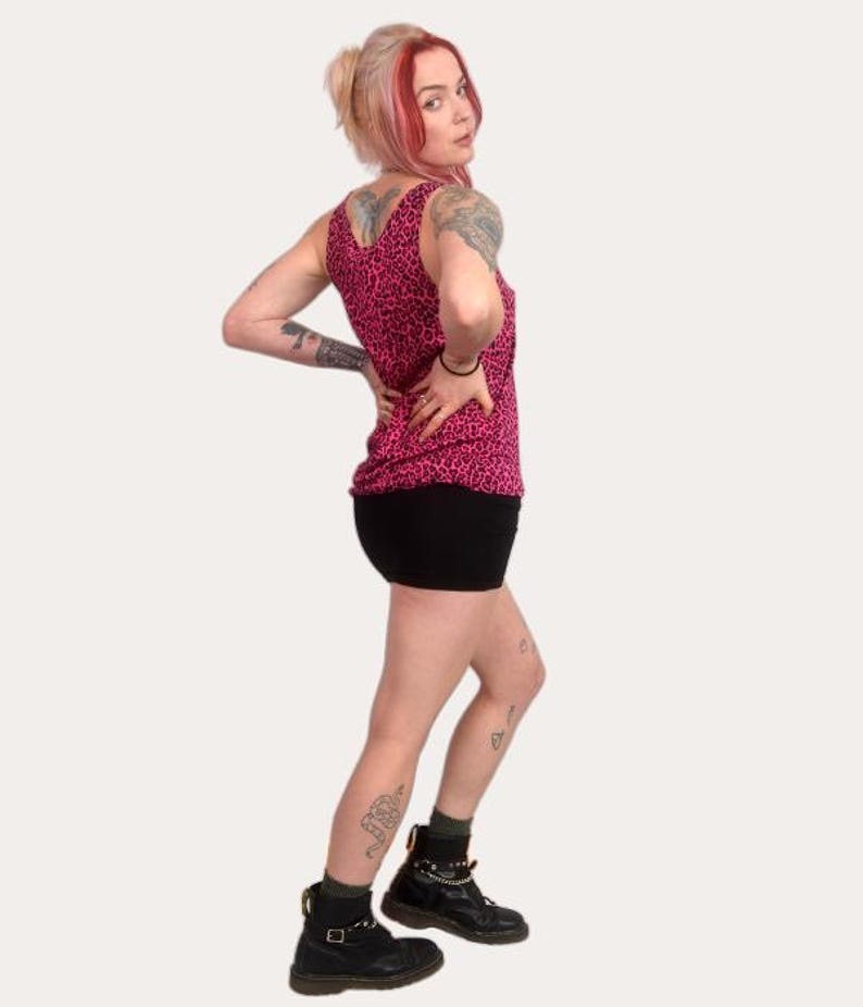 Pink Leopard Print Tank Top – Y2K Punk Rockabilly Fashion, Made in UK image 2