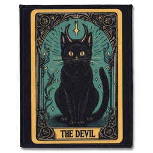 Parche de Tarot de Gato Diablo: Parche gótico cosido de Gato Negro Oculto