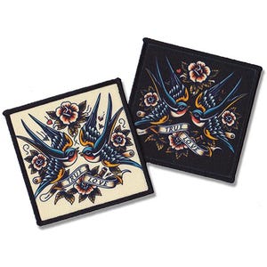 True Love Swallow Tattoo Patch | Rockabilly Traditional Tattoo Roses