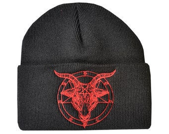 Baphomet Beanie Hat Embroidered Pentagram Satanic Occult Church Satan Gothic