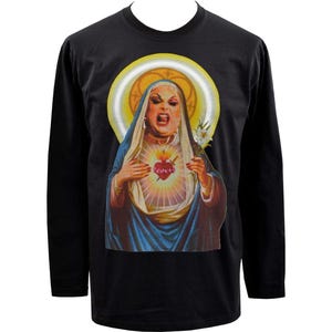Divine T-shirt met lange mouwen – zwarte herentop met heilige moeder heilig hart drag-pictogramprint