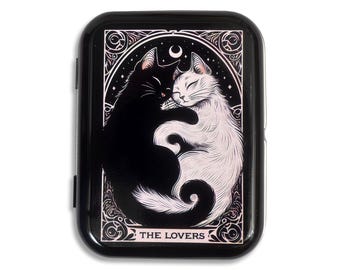 The Lovers Cat Tarot Card Tin | Gothic Witch Occult Hinged Tin