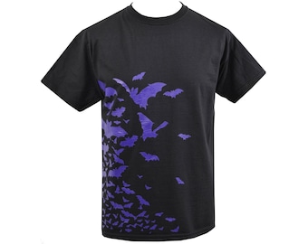 Flock of Bats Men's Black T-Shirt – Gothic Purple Bat Print Tee