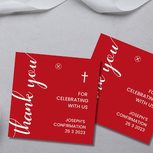Confirmation party favor tag, Red Confirmation Favor Tag,  Modern Minimal Thank You Tag, Custom Baptism Favor Tags, DIGITAL DOWNLOAD MC015
