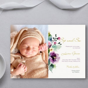 Boho Meet The Baby Invite, Floral Welcome Baby Invite, Printable Floral Sip And See Invite, Meet And Greet, Modern Floral DIGITAL DOWNLOAD