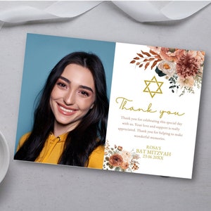 Boho Bat Mitzvah Thank You Card, Bat Mitzvah Photo Thank you Note, Bat Mitzvah Favors, Bat Mitzvah Gift for Guest, DIGITAL DOWNLOAD MC9