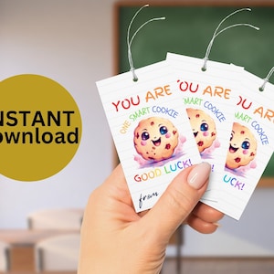 tag przekąski na dzień testu Tag testu One Smart Cookie Tag powodzenia Dzień testowania do wydrukowania Tag przekąski Test motywacyjny Klasa smakołyków POBIERZ MC75