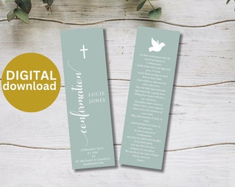 confirmation gifts for boys bookmark Green Confirmation Favor 100 Editable Bookmark Personalized  Confirmation Favor Canva Template MC15