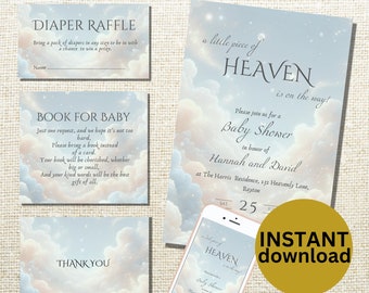 Piece Of Heaven Baby Shower Invite Cloud Theme Heaven Baby Shower Bundle Printable & Digital Heaven Shower Invitation Set DOWNLOAD HB9