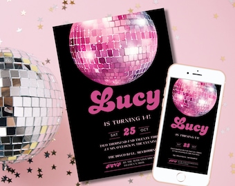 Pink Disco Ball Invites Disco Ball Edit Yourself Pink Sparkle Disco Party Invite Pink Glitterball Editable Dance Party Instant Download DB2